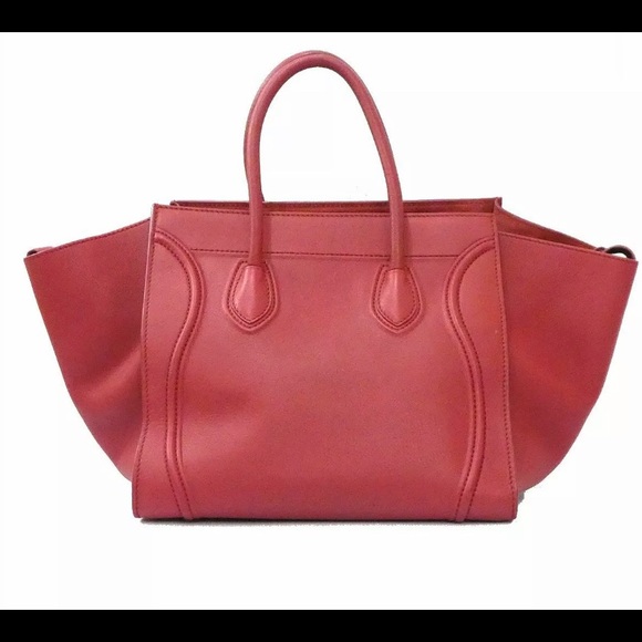 Authentic CELINE Leather Phantom Tote Hand Bag Red - Picture 2 of 12